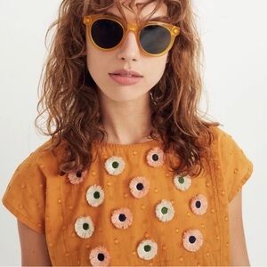 Madewell boho Mustard yellow floral blouse L